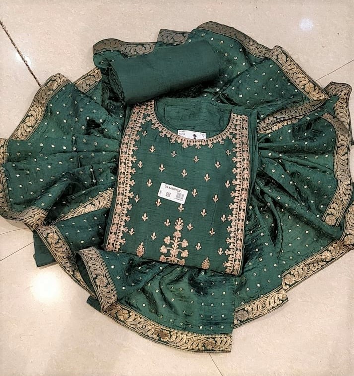 The Beautiful Dark Green color suit set with Maslin Dupatta