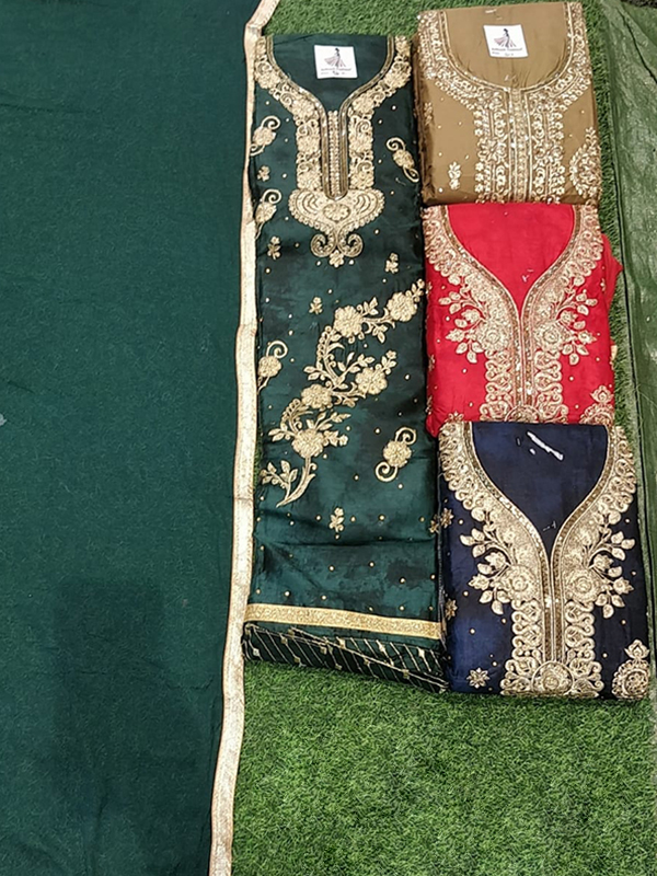 Green Color Jaam Cotton Suit With Chiffon Dupatta