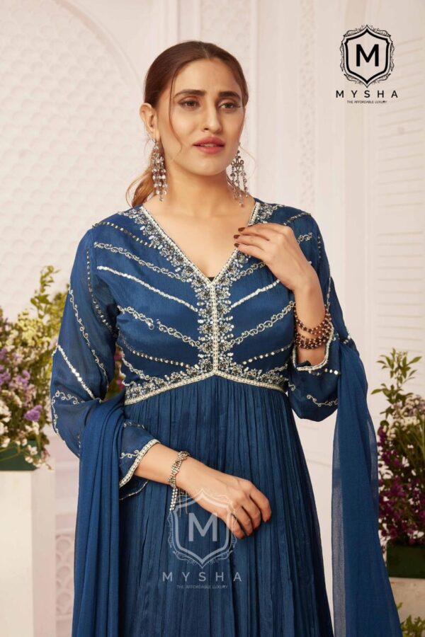 Anarkali Blue Cotton Kurti With pant and Dupatta (Set - 4)